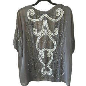 BKE Boutique Sz M Sheer Beaded Kimono Topper Whimsigoth Fairycore